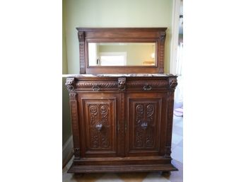 ANTIQUE SOID WOOD MARBLE TOP WITH MIRROR KITCHEN CABINET