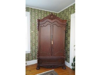 MASSIVE TALL SOLID WOOD ENTERTAINMENT CENTER, HAS DAMAGES SEE PICTURES!