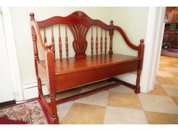 ANTIQUE WOOD BENCH WITH STORAGE