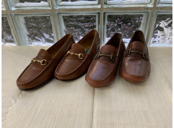 LOT OF 2 MEN'S BROWN LEATHER LOAFERS, SIZE 8.5