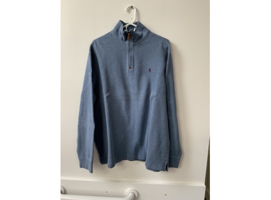 MEN'S POLO BLUE SWEATER WITH ZIPPER, SIZE XL