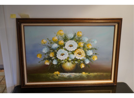 OIL PAINTING ON CANVAS OF FLOWERS, SIGNED BY B. TRACY,  41X29 INCHES