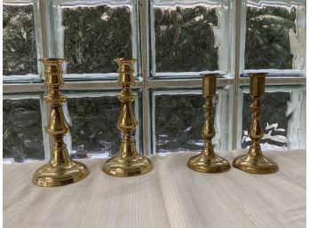 LOT OF 2 PAIRS OF BRASS METAL CANDLE HOLDERS