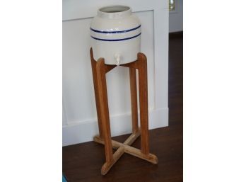 WOOD STAND WITH PORCELAIN PITCHER