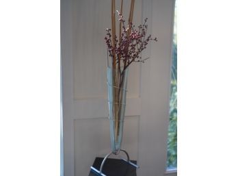 UNQUIE MODERN STYLE FLOWER METAL VASE WITH FAKE FLOWERS,  28IN HEIGHT