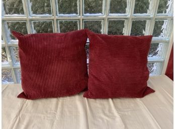 PAIR OF RED PILLOWS, 23X23 INCHES