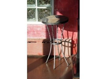 STONE TOP METAL PLANT STAND, 24IN HEIGHT