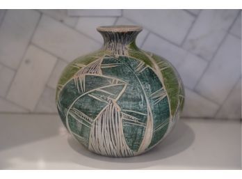 HAND PAINTED CERAMIC VASE, 9IN HEIGHT