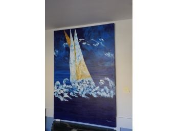 OIL PANTING OF A SAILING SHIP, SIGNED BY VARGAS, 60X42 INCHES