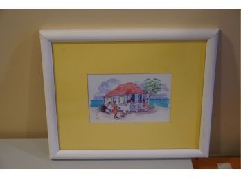 SMALL FRAMED WATER COLOR PAINTF OF SMALL ISLAND HOUSE,  11X9 INCHES