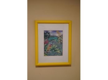 YELLOW FRAMED PRINT OF A PARROT IN THE JUNGLE