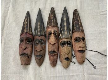 LOT OF 5 HAND CARVED FACE MASK DECORATION