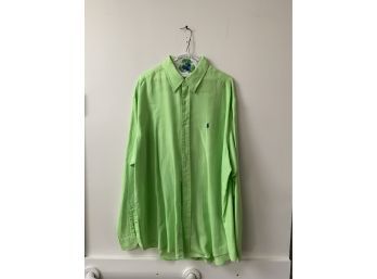 MEN'S GREEN POLO LONG SLEEVE GREEN DRESS SHIRT, SIZE XL