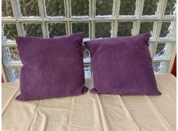 PAIR OF PURPLE PILLOWS, 23X23 INCHES