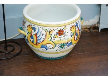 HAND PAINTED PORCELAIN PLANT VASE POT WITH HANDLES, 12IN HEIGHT
