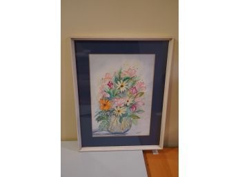 FRAMED PRINT OF FLOWERS SIGNED BY GETTY,  19X14.5 INCHES