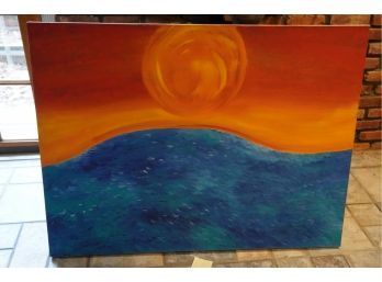 PAINTING ON CANVAS OF THE SUN AND THE OCEAN, 48X36 INCHES