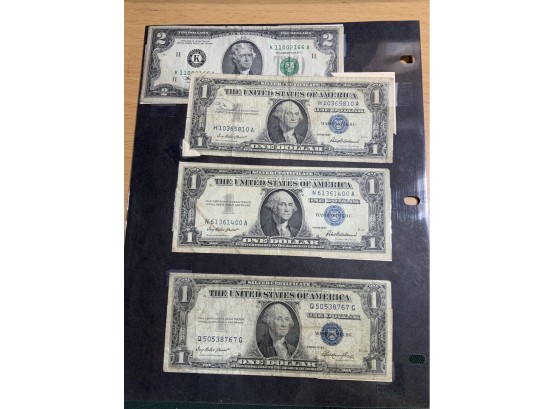 LOT OF COLLECTIBLE US BILLS BLUE NOTES  WITH POSTCARDS ON OTHER SIDE