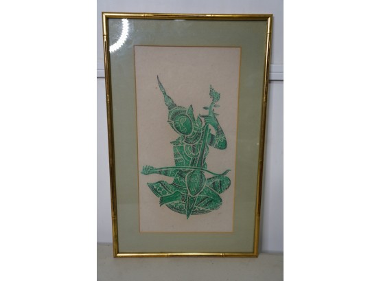 FRAMED ASIAN STYLE MADE BY CRAYON HANGING DECORATION,  24.5X15.5 INCHES