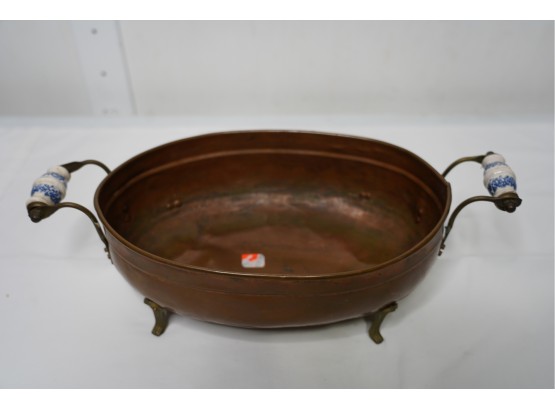 MADE IN HOLLAND COPPER METAL POT WITH STONE HANDLES,  14IN LENGTH