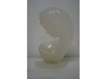 WHITE ONYX STONE FIGURINE OF A MOTHER AND CHILD