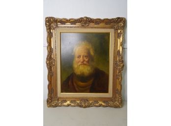 BEAUITIFUL ANITQUE OIL ON CANVAS PORTRAIT OF OLDER MAN WITH GOLD GILDED FRAME SIGNED BY J.CAUNPE?