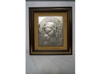 REGILIOUS ICON FRAMED METAL SIGNED LOWER LEFT, 15X17 INCHES