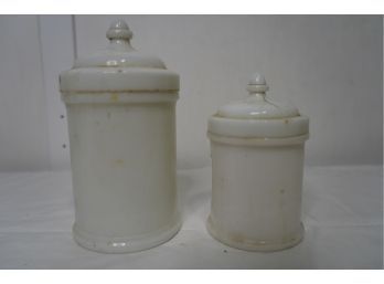 PRE WAR LOT OF 2 MILK GLASS COOKIE JARS, SEE ALL PHOTOS!
