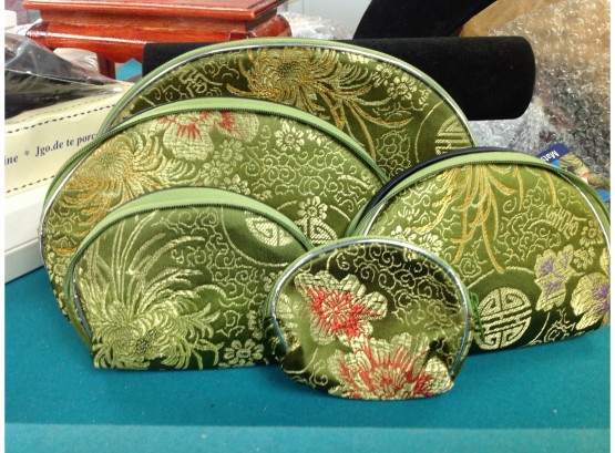 Green Asian Decorated Zippered Bag Within Bag (5) Large To Small