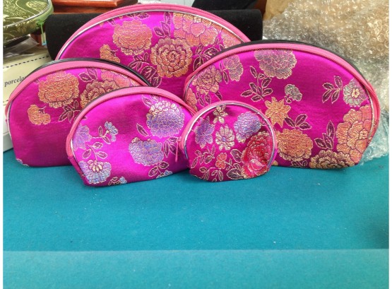 Pink Asian Zippered Flower Bag - 5 Bags In 1 ( Smallest To Largest)