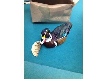 Handmade And Hand Painted Wooden Duck With Information About The Piece-From Canada