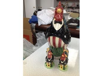Patriotic Rooster Cookie Jar With Matching Salt & Pepper Shakers