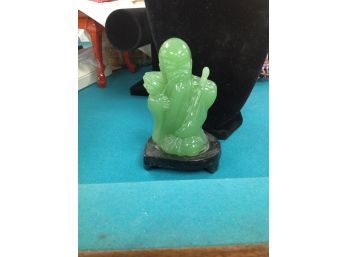 Old Asian Man Figure In Green With Stand