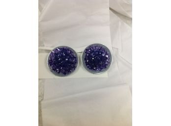 Artist Made Clip On Earrings With Pieces Of Amethyst From Dallas Texas