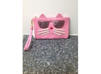 Pink Cat Face Zippered Bag With Wrist Strap - Charming Charlie's