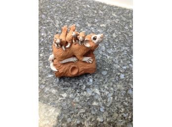 Artist Signed -Handmade Clay Figure Of Possum Family