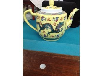 Yellow Chinese TeaPot With Dragons And Other Decorations- Never Used