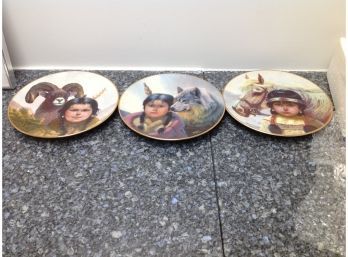 - 3 Different Porcelain Plates -North Americas Indian Children By Perillo In 1986