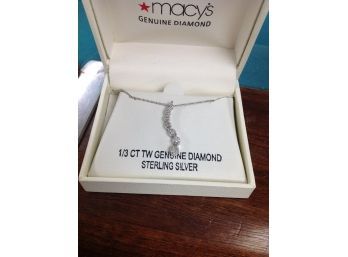 Macy's Genuine Diamond Necklace In Sterling Silver-never Worn