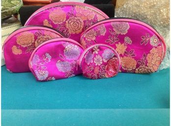 Pink Asian Zippered Flower Bag - 5 Bags In 1 ( Smallest To Largest)