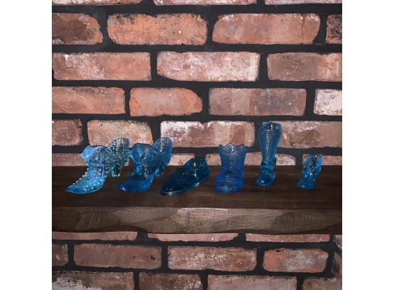 Lot Of Blue Glass Boots, Small