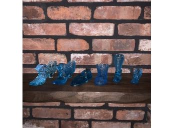 Lot Of Blue Glass Boots, Small