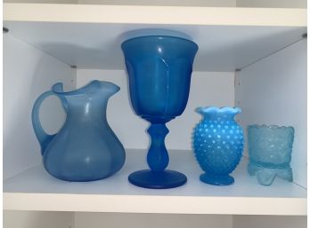 Lot Of Four Blue Glasss Mixed