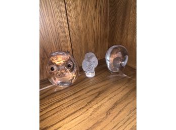 Lot Of Three Owls, Glass/Krystal Signed