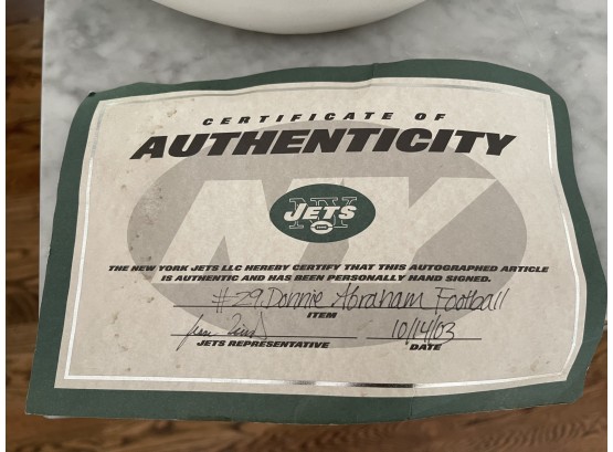 Donnie Abraham #29 Autographed Jets Football With Certificate Of Authenticity