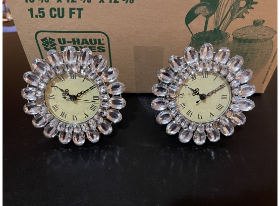 2 Small Bedazzled Mantle Clocks