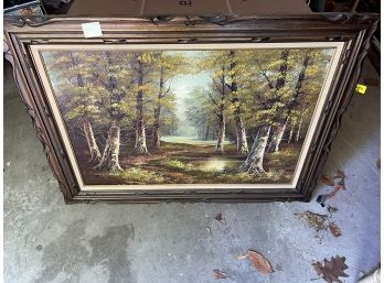 Framed Oil Painting On Canvas Of Trees In The Woods - Signed By Artist