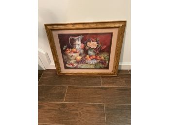 Framed Print Of Floral Bouquet, Fruit Bowls And Pitcher