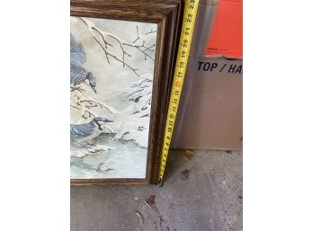 Framed Oil Painting Of Blue Jays