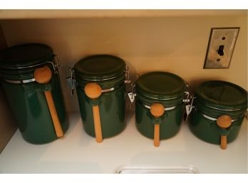 LOT OF 4 KITCHEN STORAGE WITH WOOD SPOONS